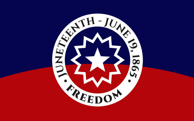 Juneteenth logo with text that reads, Juneteenth - June 19, 1865 - Freedom