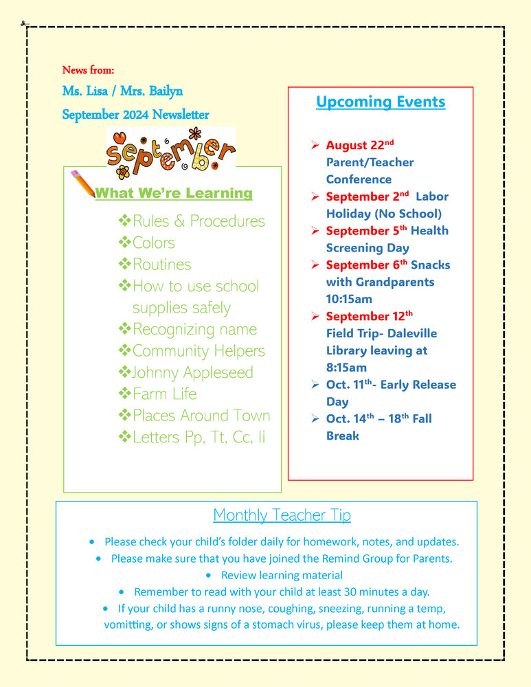 September  2024 Right Track Preschool. All information on this flyer is listed above.